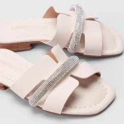 Rasteira Gabrielinha Tira Recorte Vazado & Strass Off White