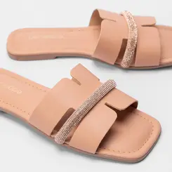 Rasteira Gabrielinha Tira Recorte Vazado & Strass Nude