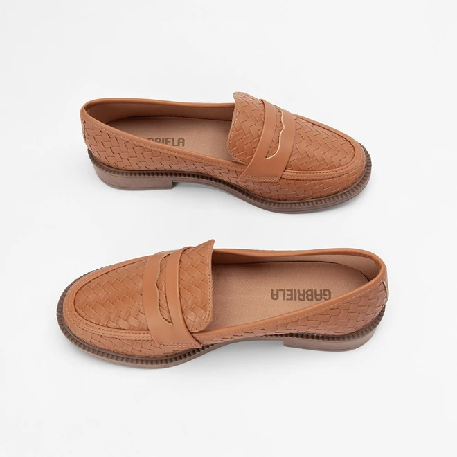 Mocassim Gabriela Textura Tressê Caramelo
