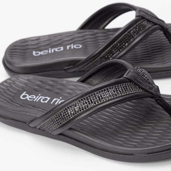 Rasteira Beira Rio Tiras de Dedo Strass Preto