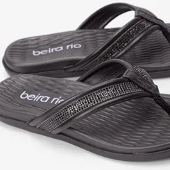 Rasteira Beira Rio Tiras de Dedo Strass Preto