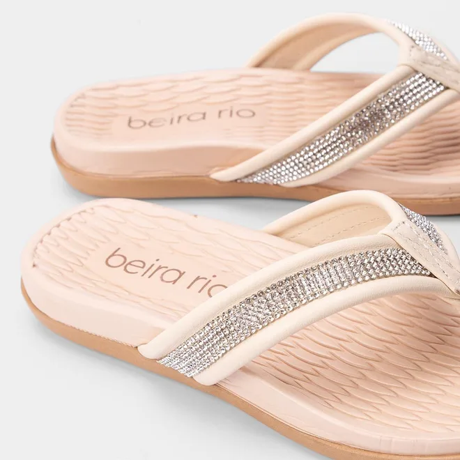 Rasteira Beira Rio Tiras de Dedo Strass Off White