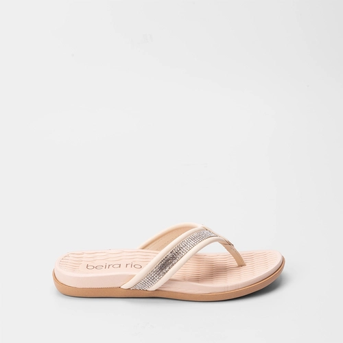 Rasteira Beira Rio Tiras de Dedo Strass Off White