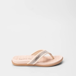 Rasteira Beira Rio Tiras de Dedo Strass Off White