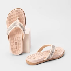 Rasteira Beira Rio Tiras de Dedo Strass Off White