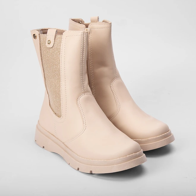 Bota Coturno Infantil Pink Brilho Lateral Off White