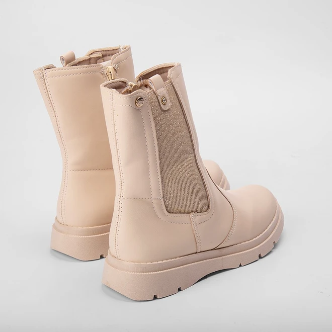 Bota Coturno Infantil Pink Brilho Lateral Off White
