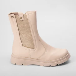 Bota Coturno Infantil Pink Brilho Lateral Off White