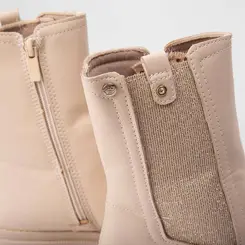 Bota Coturno Infantil Pink Brilho Lateral Off White