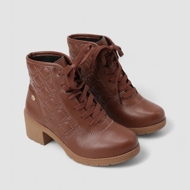 Bota Coturno Infantil Pink Cats Matelassê Marrom