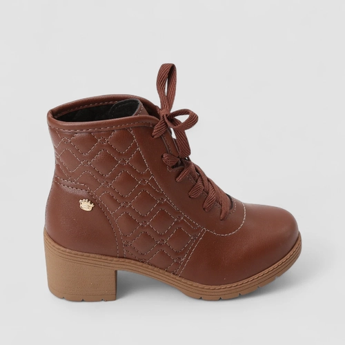 Bota Coturno Infantil Pink Cats Matelassê Marrom