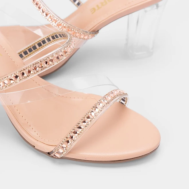 Tamanco Via Marte Salto Grosso Vinil & Strass Nude