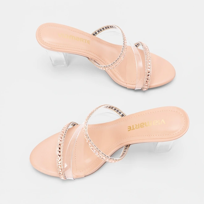Tamanco Via Marte Salto Grosso Vinil & Strass Nude
