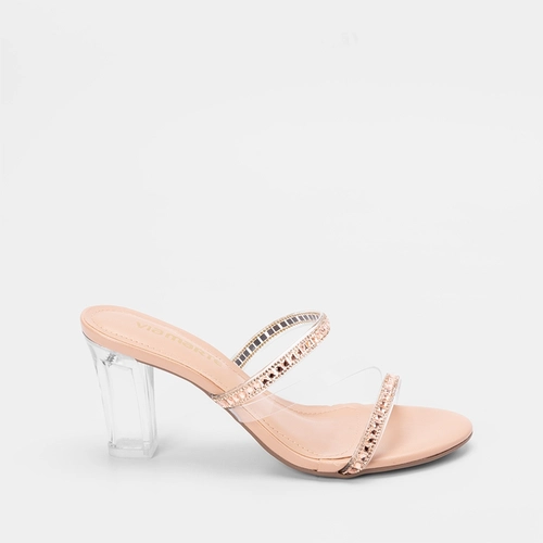 Tamanco Via Marte Salto Grosso Vinil & Strass Nude