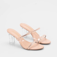 Tamanco Via Marte Salto Grosso Vinil & Strass Nude