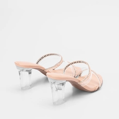 Tamanco Via Marte Salto Grosso Vinil & Strass Nude