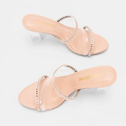 Tamanco Via Marte Salto Grosso Vinil & Strass Nude