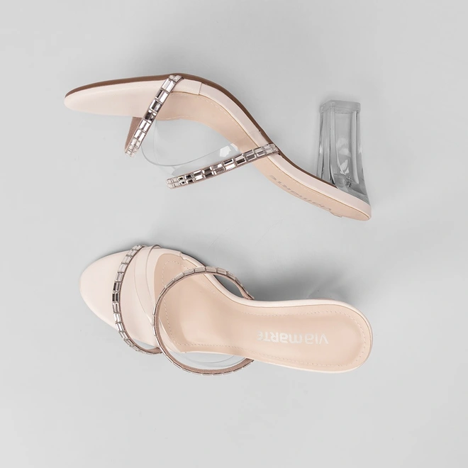Tamanco Via Marte Salto Grosso Vinil & Strass Branco