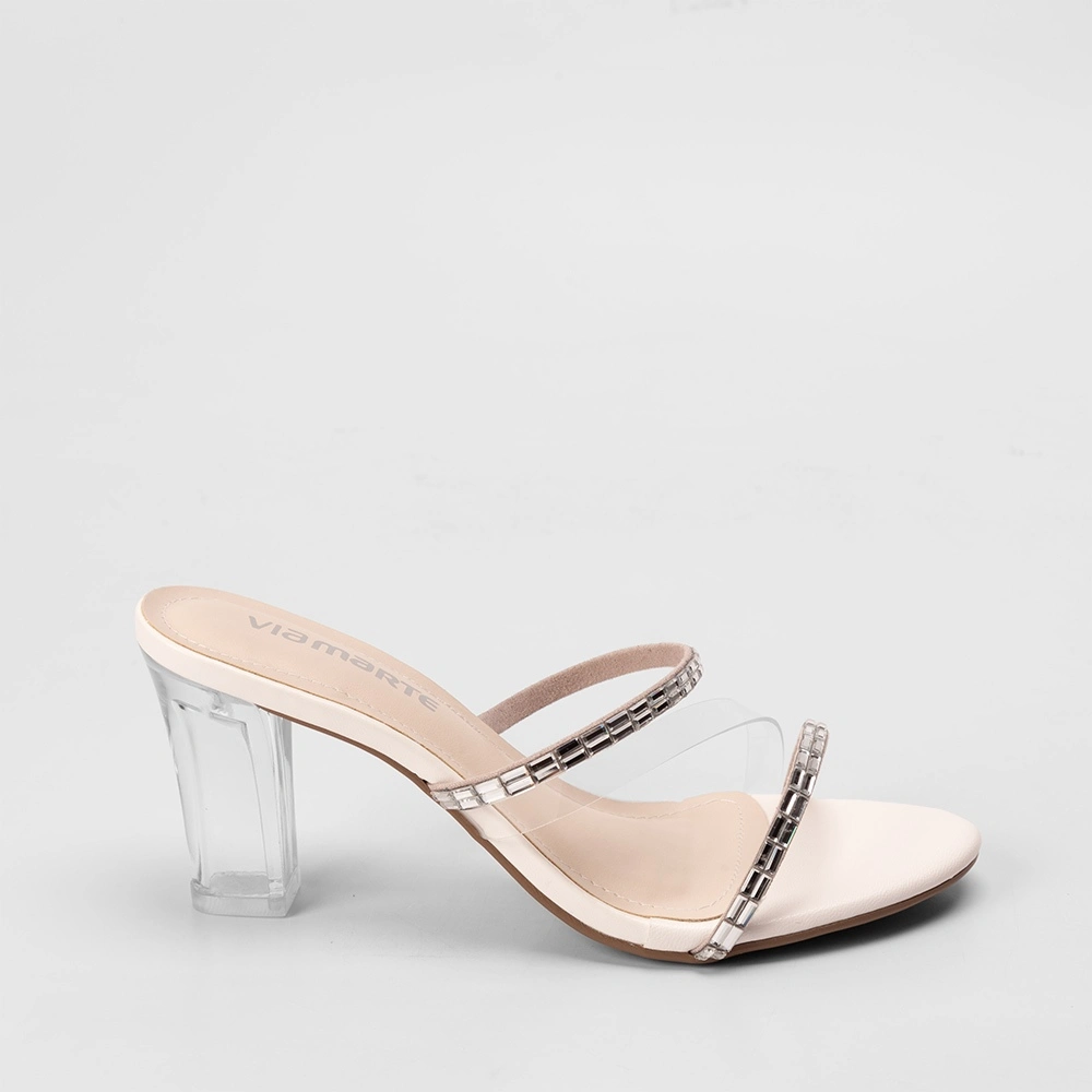 Tamanco Via Marte Salto Grosso Vinil Strass Branco - Main Image