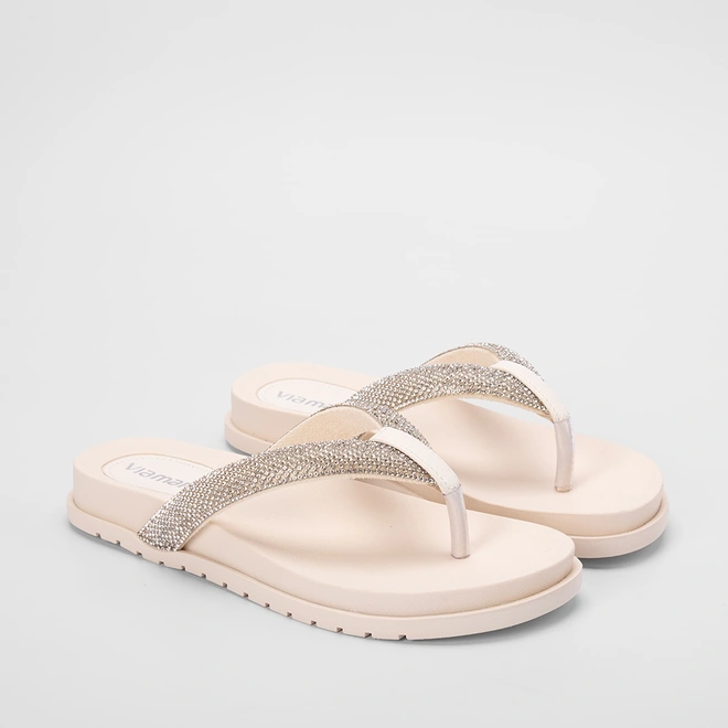 Papete Via Marte Tiras de Dedo Strass Off White