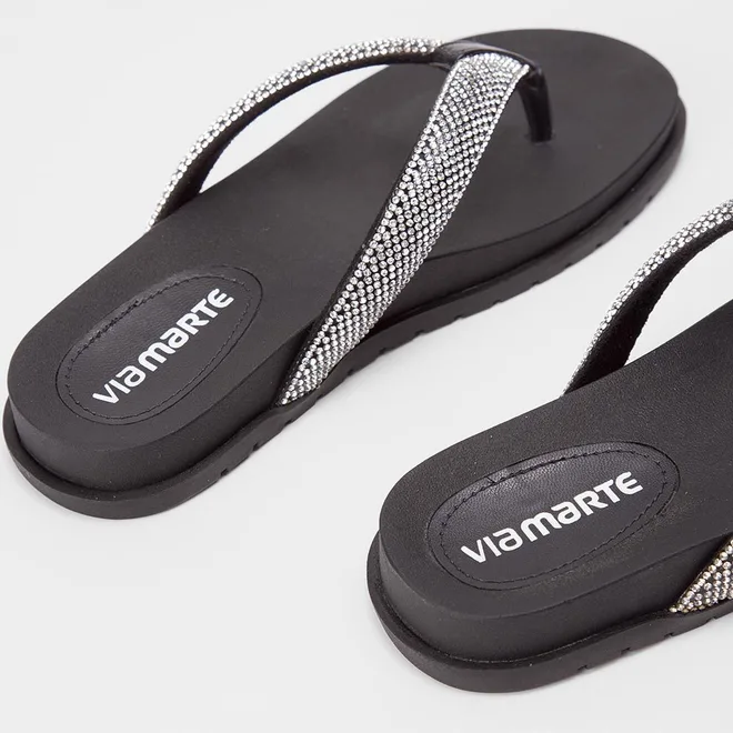 Papete Via Marte Tiras de Dedo Strass Preto