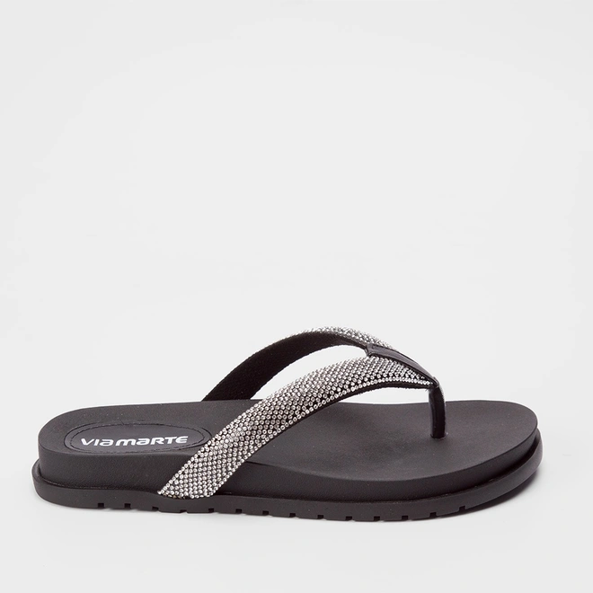 Papete Via Marte Tiras de Dedo Strass Preto