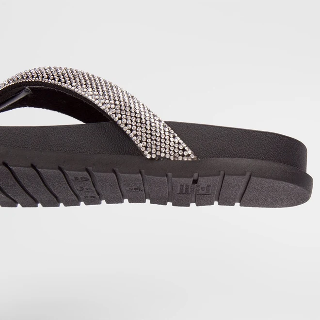 Papete Via Marte Tiras de Dedo Strass Preto