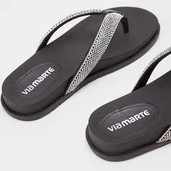 Papete Via Marte Tiras de Dedo Strass Preto