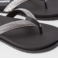 Papete Via Marte Tiras de Dedo Strass Preto