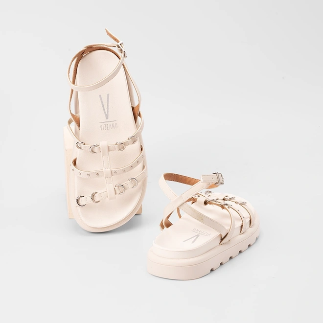 Sandália Papete Vizzano Flatform Detalhe Argola Off White