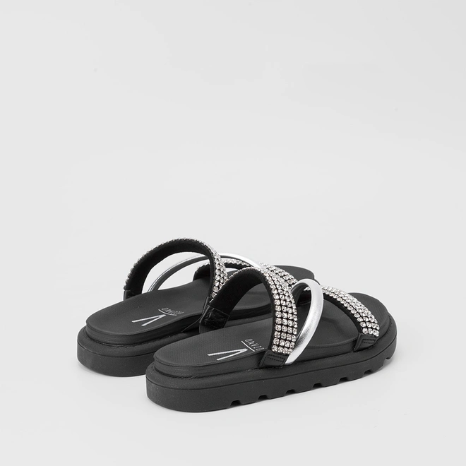 Tamanco Papete Feminino Vizzano Strass Tira Metalizada Preto