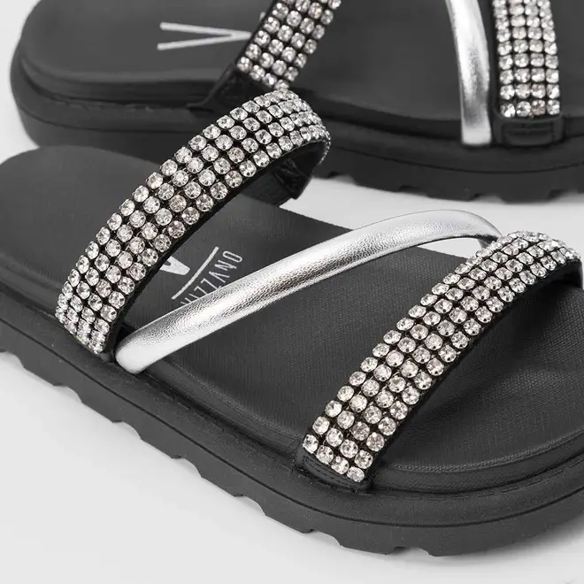 Tamanco Papete Feminino Vizzano Strass Tira Metalizada Preto