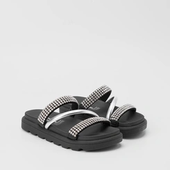 Tamanco Papete Feminino Vizzano Strass Tira Metalizada Preto
