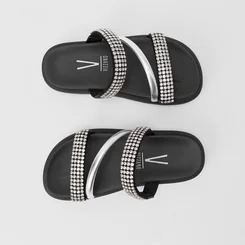 Tamanco Papete Feminino Vizzano Strass Tira Metalizada Preto