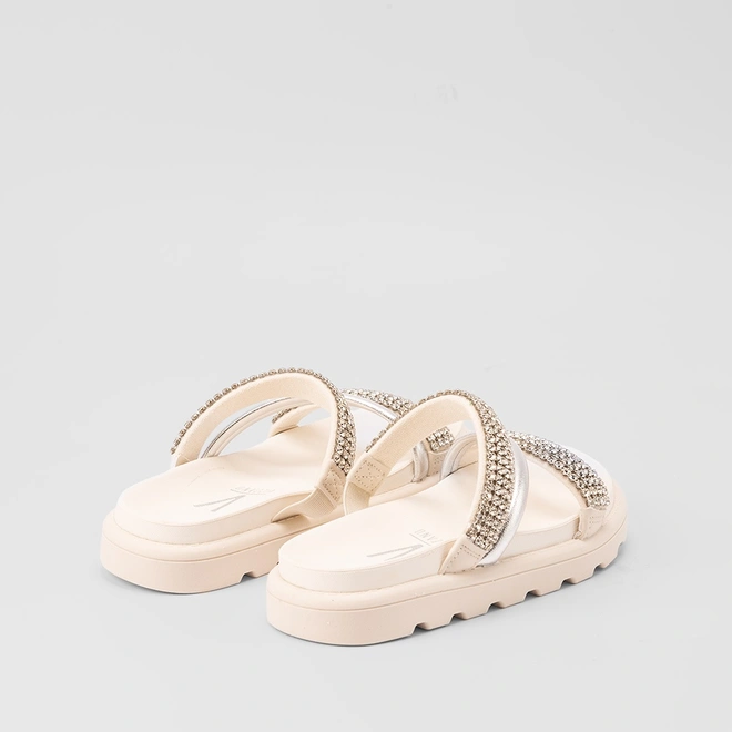 Tamanco Papete Feminino Vizzano Tiras Metalizada & Strass Off White