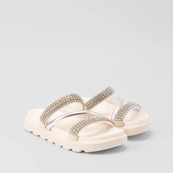 Tamanco Papete Feminino Vizzano Tiras Metalizada & Strass Off White