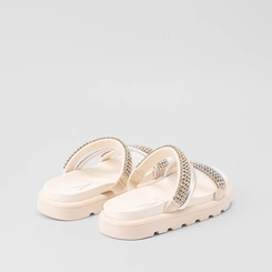 Tamanco Papete Feminino Vizzano Tiras Metalizada & Strass Off White