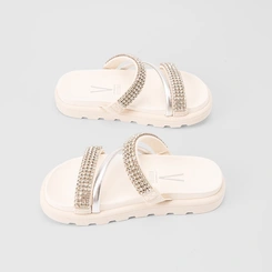 Tamanco Papete Feminino Vizzano Tiras Metalizada & Strass Off White