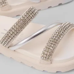Tamanco Papete Feminino Vizzano Tiras Metalizada & Strass Off White