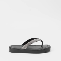 Tamanco Via Marte Flat Tira de Dedo Strass Preto