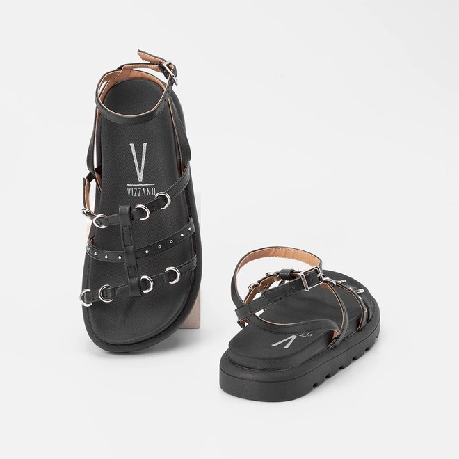Sandália Papete Vizzano Flatform Detalhe Argola Preto