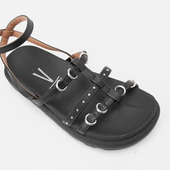 Sandália Papete Vizzano Flatform Detalhe Argola Preto