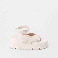 Sandália Moleca Plataforma Tiras de Dedo Off White