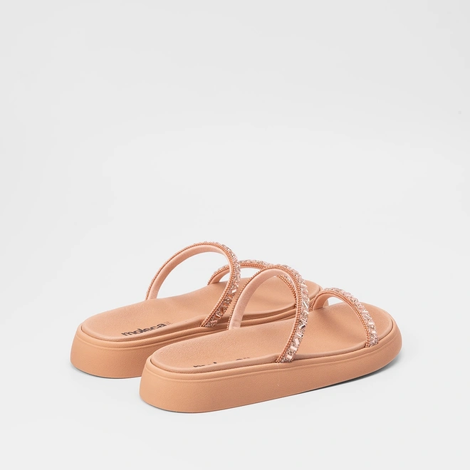 Tamanco Papete Feminino Moleca Detalhes em Pedraria Nude
