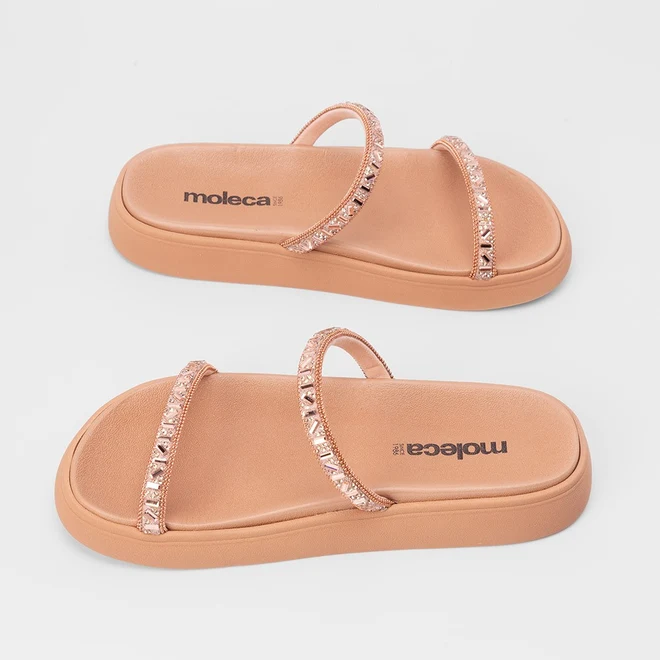 Tamanco Papete Feminino Moleca Detalhes em Pedraria Nude