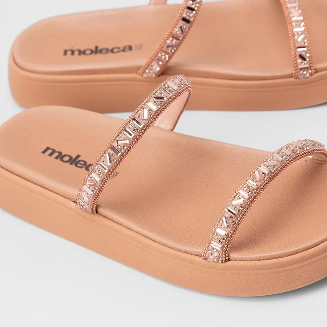 Tamanco Papete Feminino Moleca Detalhes em Pedraria Nude