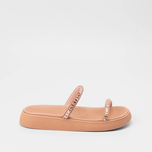 Rasteira Papete Moleca Flat Detalhes em Pedraria Nude