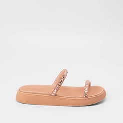 Tamanco Papete Feminino Moleca Detalhes em Pedraria Nude