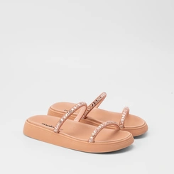 Tamanco Papete Feminino Moleca Detalhes em Pedraria Nude