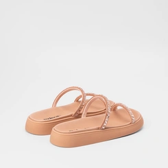 Tamanco Papete Feminino Moleca Detalhes em Pedraria Nude